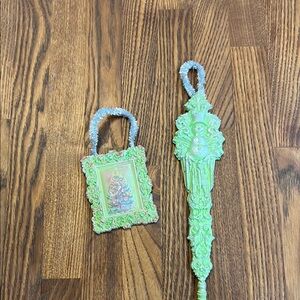 Mint Green Christmas Framed tree and Snowman Ornaments